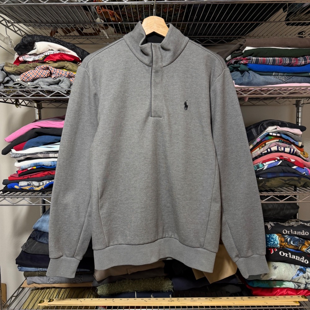 Polo Ralph Lauren Sweatshirt Mens Small Gray 1/4 Snap Pony Logo Pullover